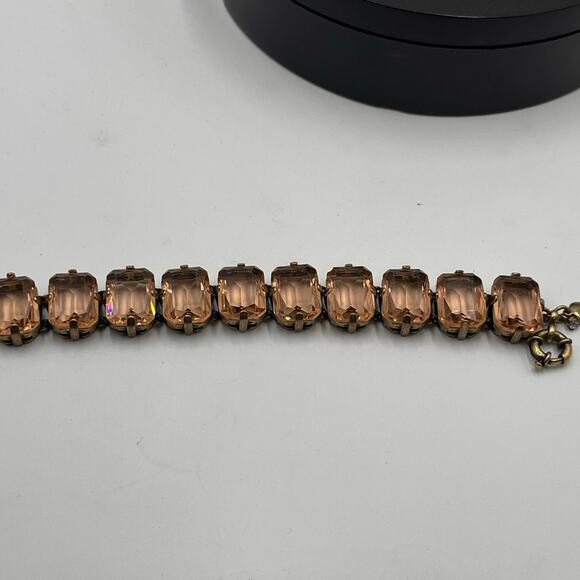 J. Crew Signed Prong Set Rhinestone Statement Dark Peach Chunky Bracelet - Picture 6 of 10